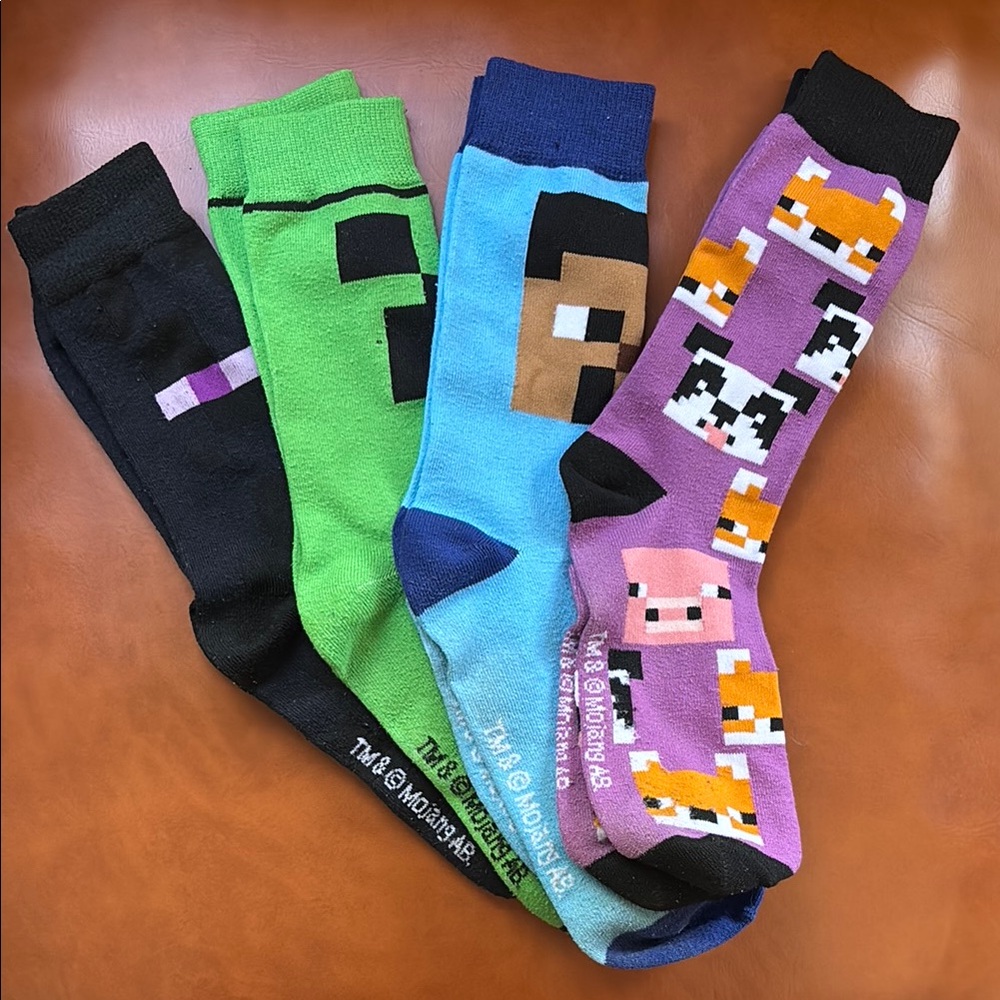 Minecraft Themed Kid’s or Men's Socks Set Steve Creeper Enderman Panda Fox